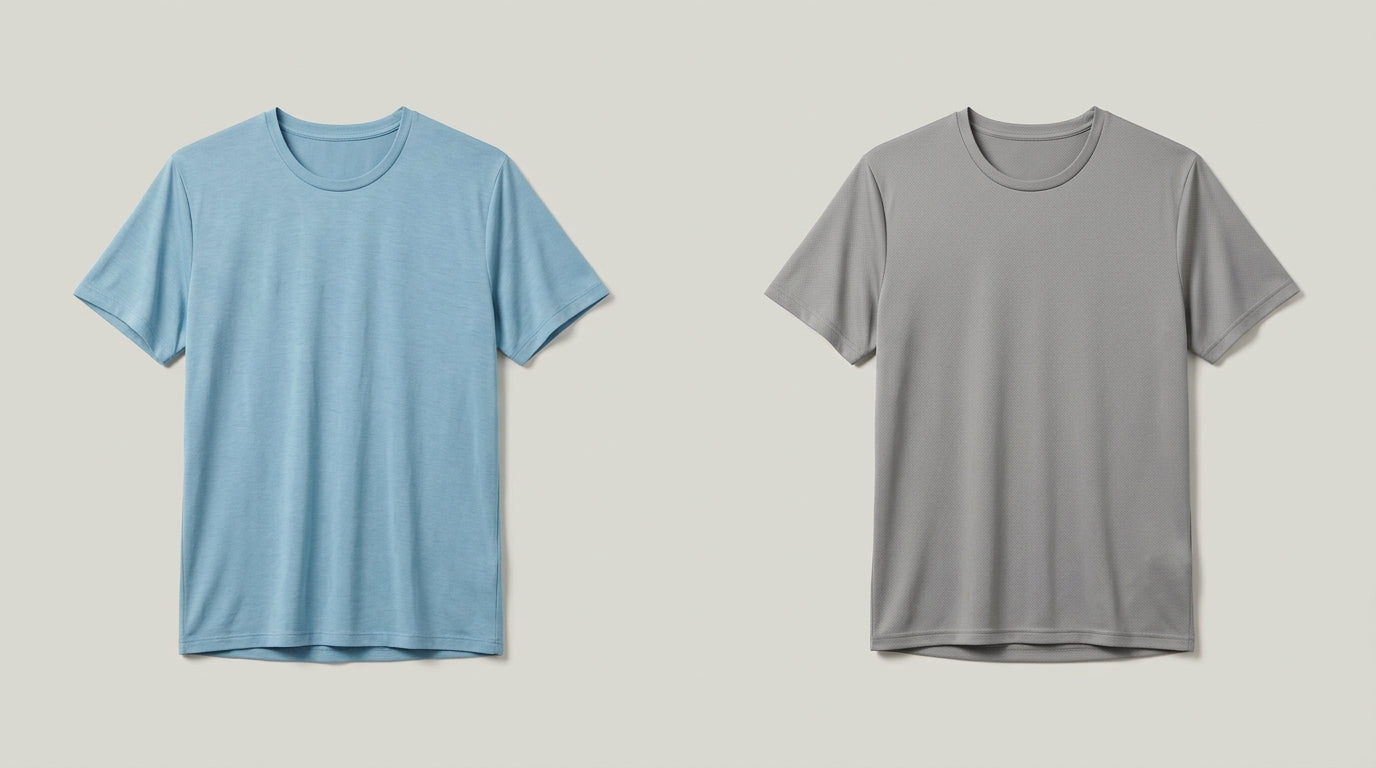 APRÍ vs Vuori sportswear comparison — lyocell versus synthetic fabric training tops