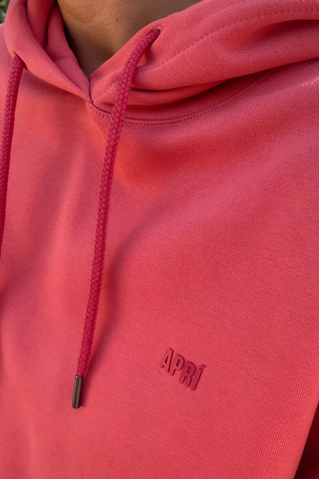 nantucket red hoodie close up