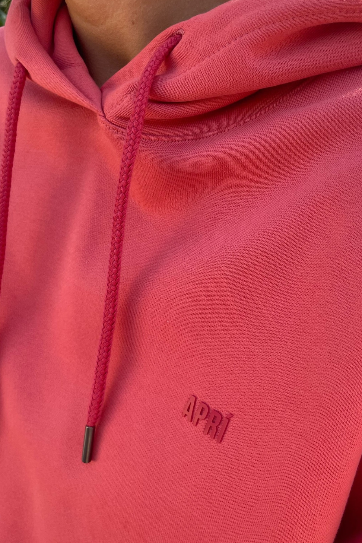 nantucket red hoodie close up